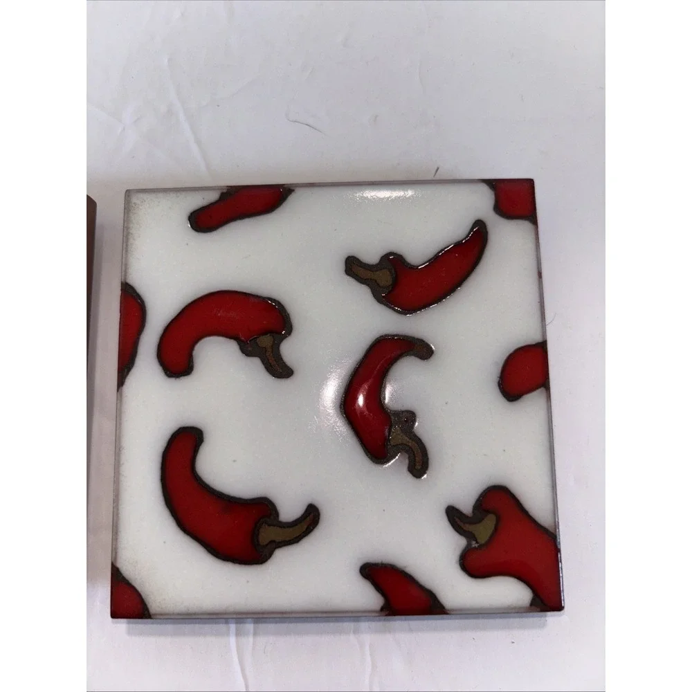 2 Southwestern Style Pepper Ceramic Coasters Trivets Desert Dreams Studio